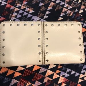 Silver studded white leather MK wallet
